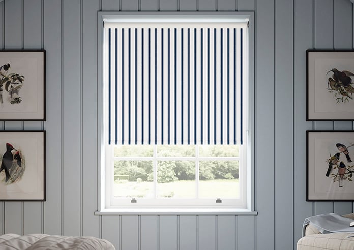 Salcombe Stripe (Blackout), Navy - Motorised Roller Blind - Image 3